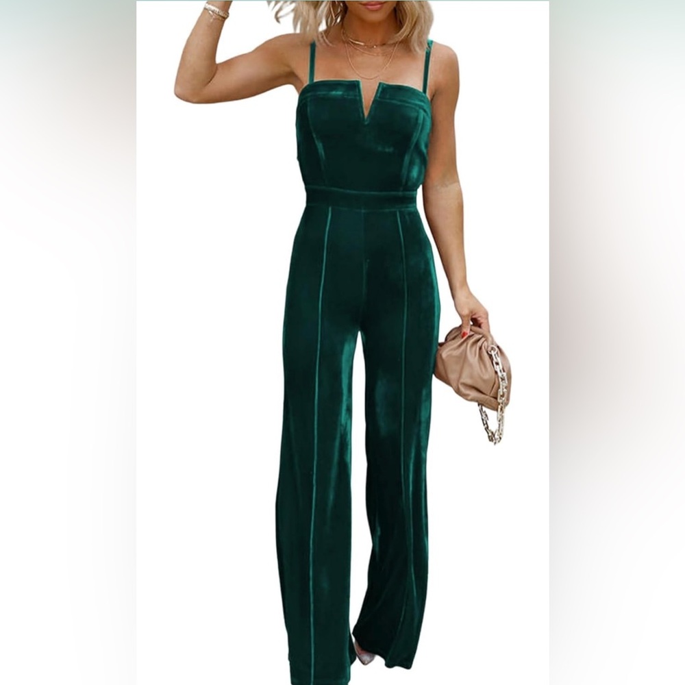 Elegant Green Velvet Jumpsuit -Holiday Party